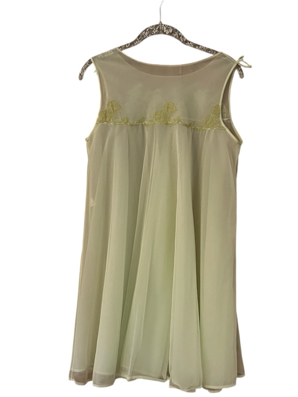 Vintage 60s Sheer Nylon Peignoir Robe and Sleeveless Nightgown Mint Pistachio - Picture 6 of 8